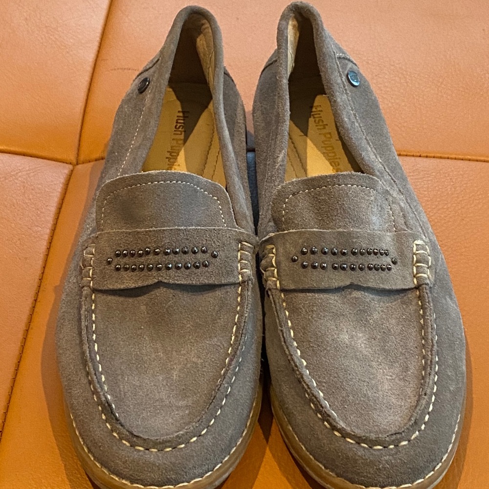 Hush puppies grey studded loafers